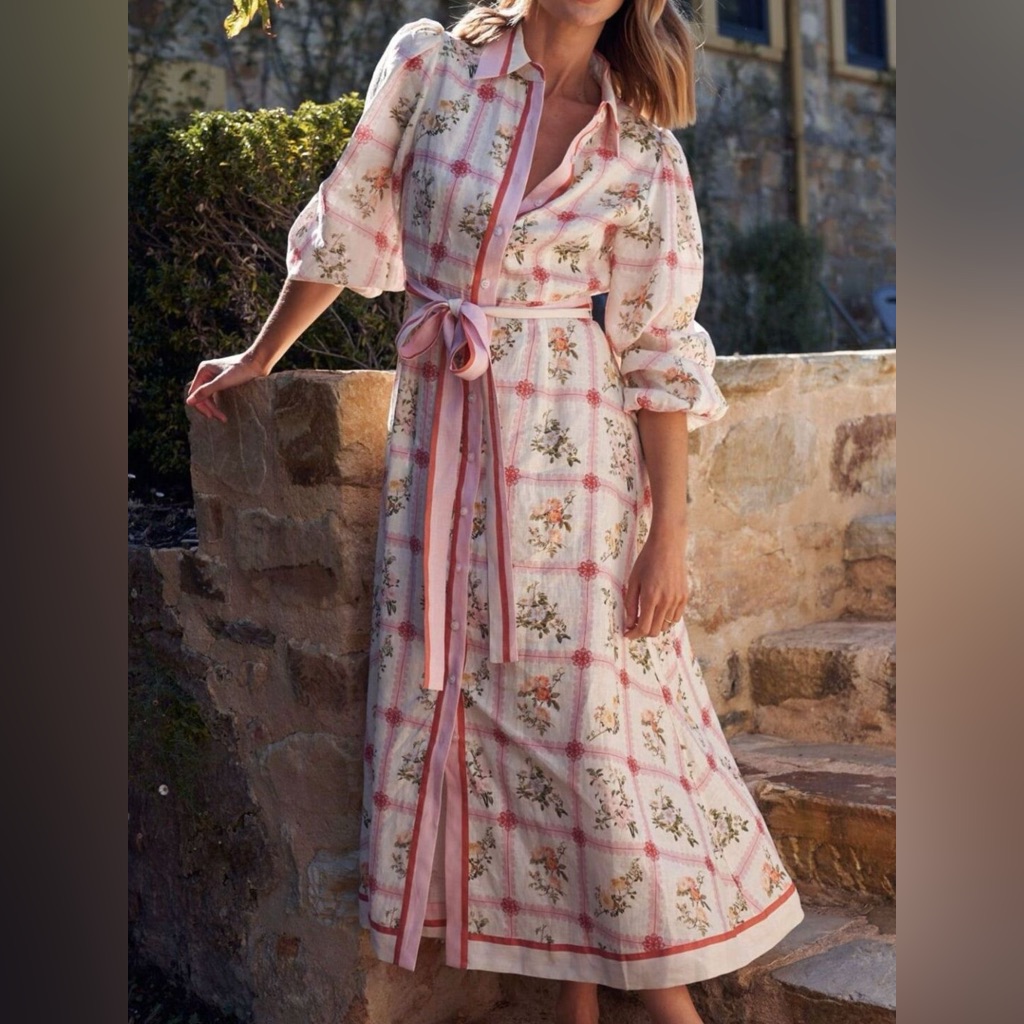 Nwt Romantic Floral Belted Shirt Midi Dress | Cottagecore Coquette Look S-2xl